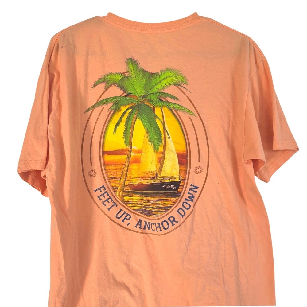 Salt Life Live Salty‎ T Shirt Palm Tree Sailboat Feet Up Anchor Graphic Tee L